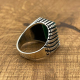 Sterling Silver 925 Handmade Green Agate Men's Ring - TryAladdin