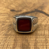 Sterling Silver 925 Handmade Red Agate Men's Ring - TryAladdin