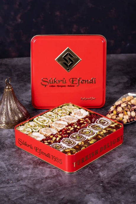 Sukru Efendi 1935 | Assorted Turkish Delight with Pistachio and Hazelnut in Gift Metal Box - TryAladdin