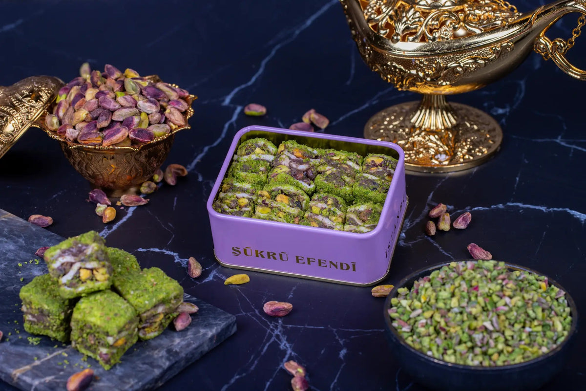 Sukru Efendi 1935 | Luxury Baklava Turkish Delight - Covered with Powdered Pistachio, Stuffed with Cocoa Cream and Pistachio - TryAladdin