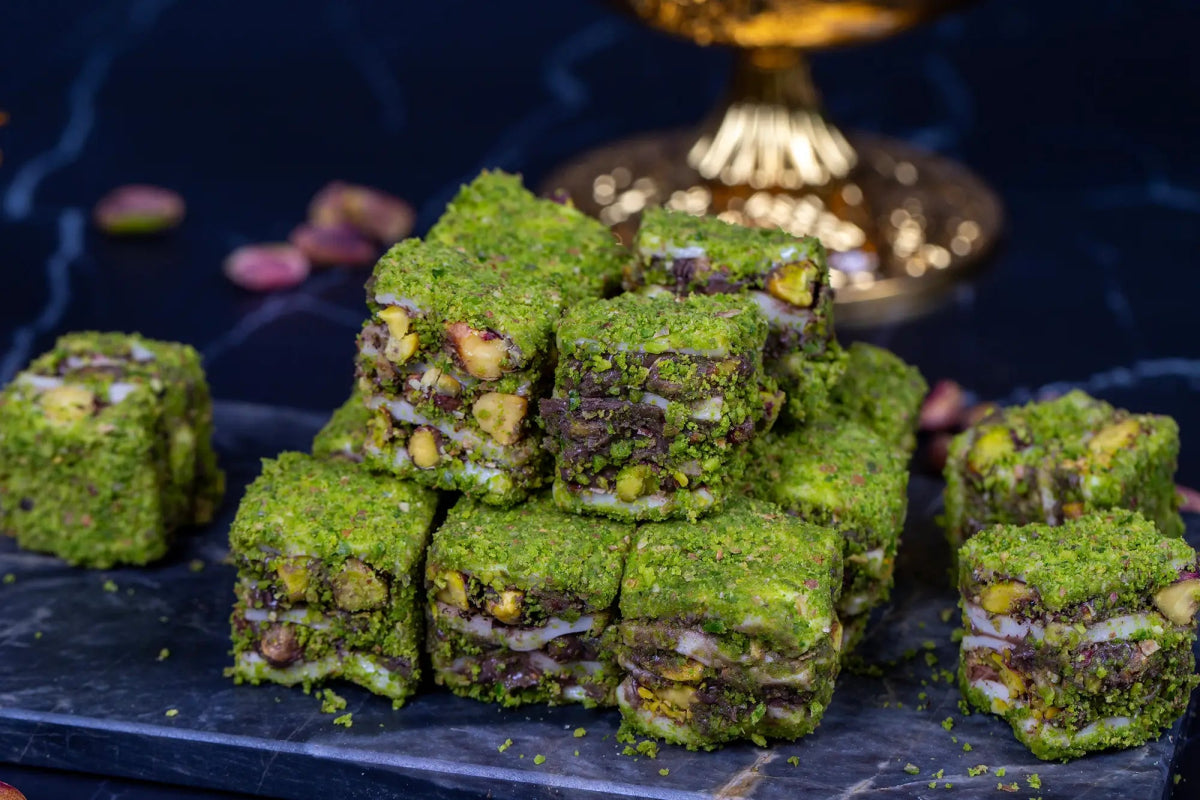 Sukru Efendi 1935 | Luxury Baklava Turkish Delight - Covered with Powdered Pistachio, Stuffed with Cocoa Cream and Pistachio - TryAladdin