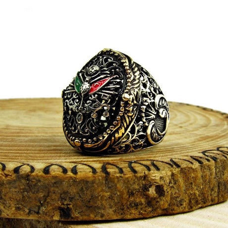 Taki | Men's Silver Ring with Ottoman State Coat of Arms and Waw Letters - TryAladdin