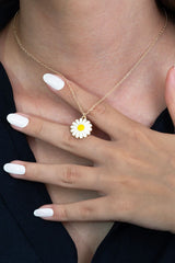 Taki | Gold Color Enameled Yellow Daisy Necklace - TryAladdin