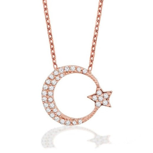 Taki | Moon Star Silver Necklace with Stones - TryAladdin