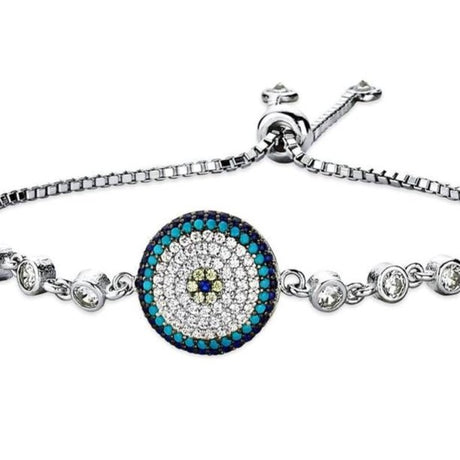 Taki | Nazar Beaded Silver Bracelet with Turquoise Stone - TryAladdin