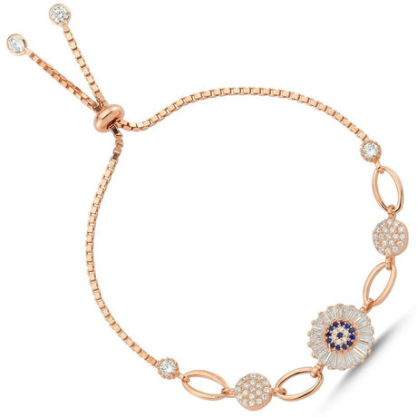 Taki | Silver Daisy Bracelet with Nazar Beads Baguette Stone - TryAladdin