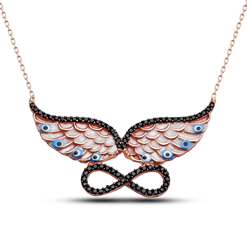 Taki | Winged Infinity Silver Necklace with Stones and Nazar Beads - TryAladdin