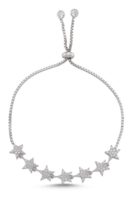 Taki | Zircon Stone Stars Silver Bracelet with Flexible Lock - TryAladdin