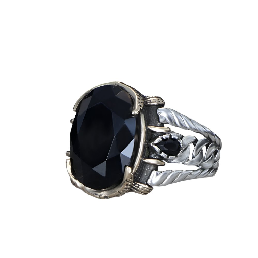 Tesbihevim | Chain Series Men's Silver Ring Ring with Zircon Stone - TryAladdin