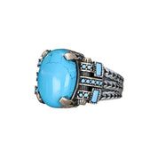 Tesbihevim | Chain Series Men's Silver Ring with Turquoise Stone - TryAladdin