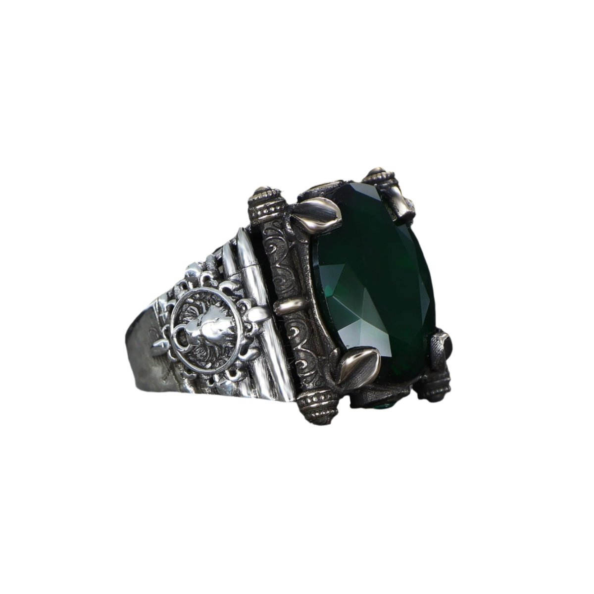 Tesbihevim | Men's Silver Ring with Green Zircon Stone - TryAladdin