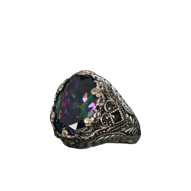 Tesbihevim | Men's Silver Ring with Mystic Topaz Stone - TryAladdin