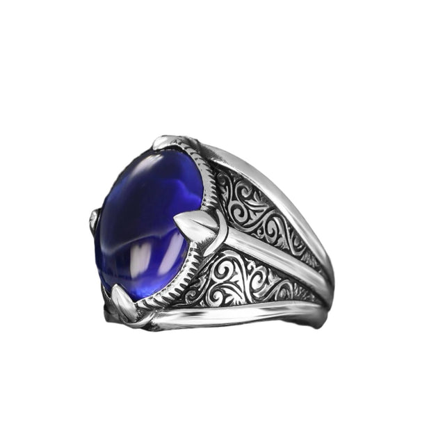 Tesbihevim | Men's Silver Ring with Parliament Blue Stones - TryAladdin