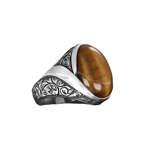 Tesbihevim | Men's Silver Ring with Tiger's Eye Stone - TryAladdin