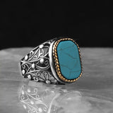 Tesbihevim | Men's Silver Ring with Turquoise Stone - TryAladdin