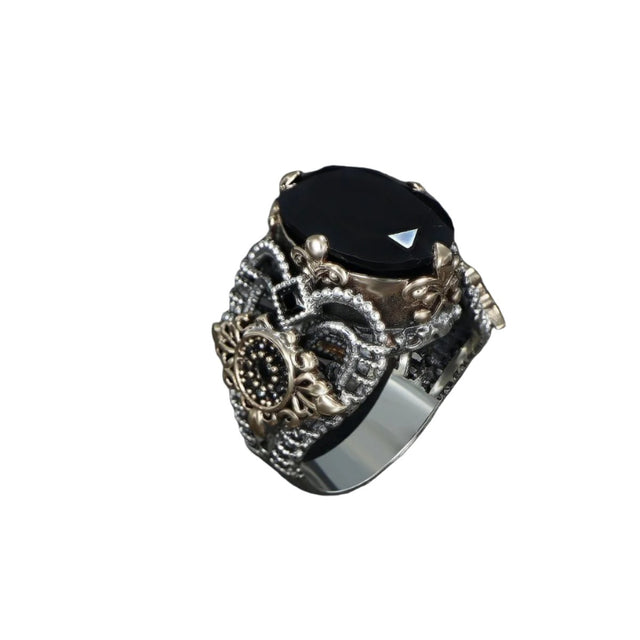 Tesbihevim | Men's Silver Crown Ring with Zircon Stone - TryAladdin