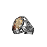 Tesbihevim | Patterned Model Citrine Stone Silver Ring for Men - TryAladdin