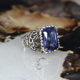 Tesbihevim | Silver Ring for Men with Parliament Blue Zircon Stone - TryAladdin