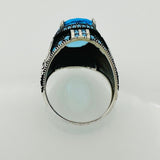 Turkish Handmade Men's Aquamarine Eagle Silver Ring - TryAladdin