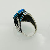 Turkish Handmade Men's Aquamarine Eagle Silver Ring - TryAladdin