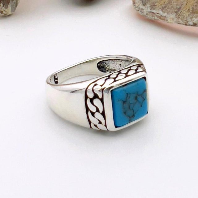 Turquoise Men's Silver Ring - TryAladdin