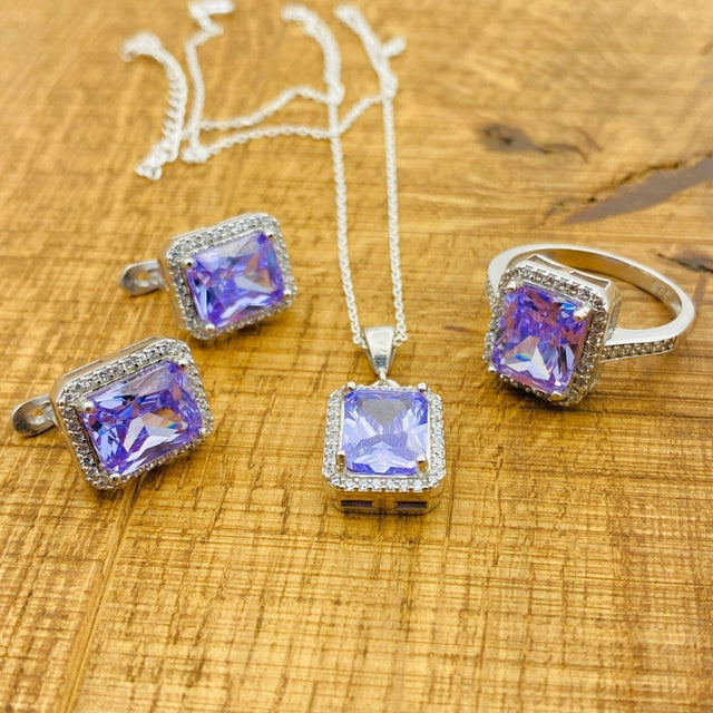 Women's Amethyst Silver Jewelry Set - TryAladdin