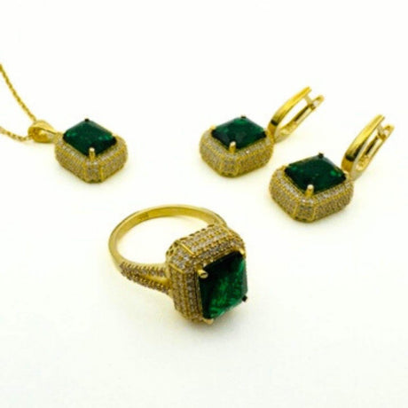 Women's Emerald Stone Silver Jewelry Set - TryAladdin