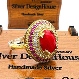 Women's Red Tourmaline Oval Stone Ring - TryAladdin