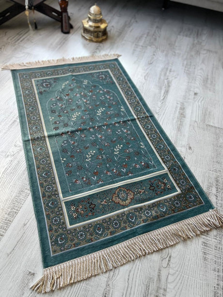 Woven Prayer Rug - Ivy Tulip Pattern (Blue) - TryAladdin