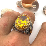 Yellow Citrine Stone Men's Ring - TryAladdin