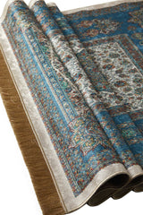 Bursa Ipek | Petrol Blue Velvet Carpet Prayer Rug - TryAladdin