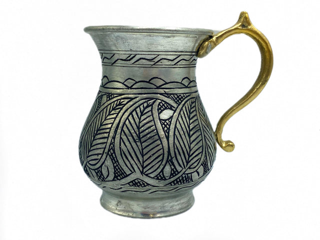 Lavina | Silver Copper Cup with Leaf Patterned (10 cm) - TryAladdin