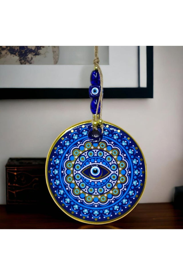 Gilded Nazar Beads Blue Pink Glass Wall Ornament - TryAladdin