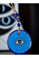 Light Blue Star Embroidered Eye Model Wall Ornament with Nazar Beads - TryAladdin