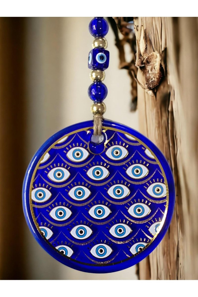 Nazar Bead Glass Wall Ornament with Gilded Eyes Motif - TryAladdin