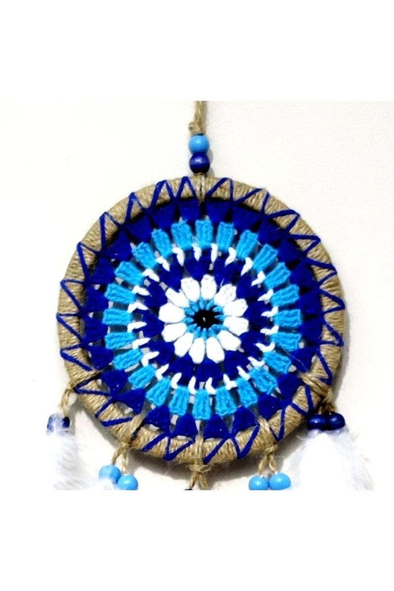 Nazar Bead Patterned Dream Catcher Handmade Bird Feather Dream Catcher Wall Ornament - TryAladdin