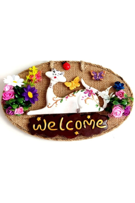 Welcome Printed Cat Handmade Door Ornament - TryAladdin