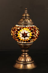 HND Handicraft | Handmade Glass Mosaic Medium Desk Lamp, Dark Red and Yellow Star - TryAladdin