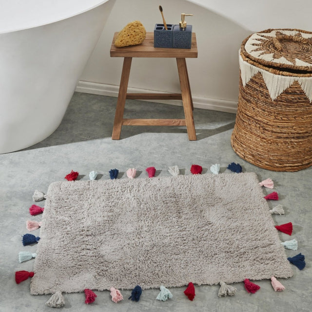 Sarah Anderson Tassel Bath Mat (Grey) - TryAladdin