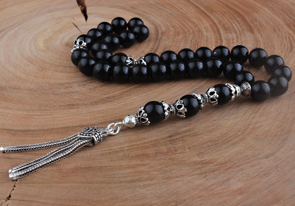 Tesbihevim | 925 Sterling Silver Tassel Onyx Stone Tasbih - TryAladdin