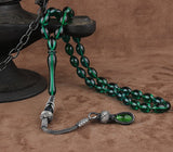 Tesbihevim | Amber Tasbih in Green with Silver Kazaz Tassel - TryAladdin