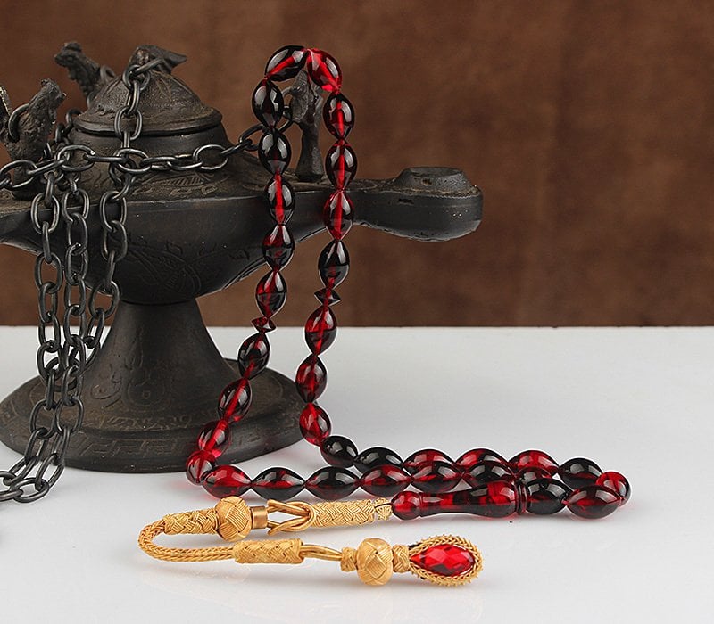 Tesbihevim | Silver Case Tassel Hareli Fire Amber Tasbih - TryAladdin